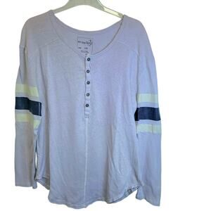 We The Free People Game Time Henley Top Long Sleeve‎ Large Lavender Arm Stripes